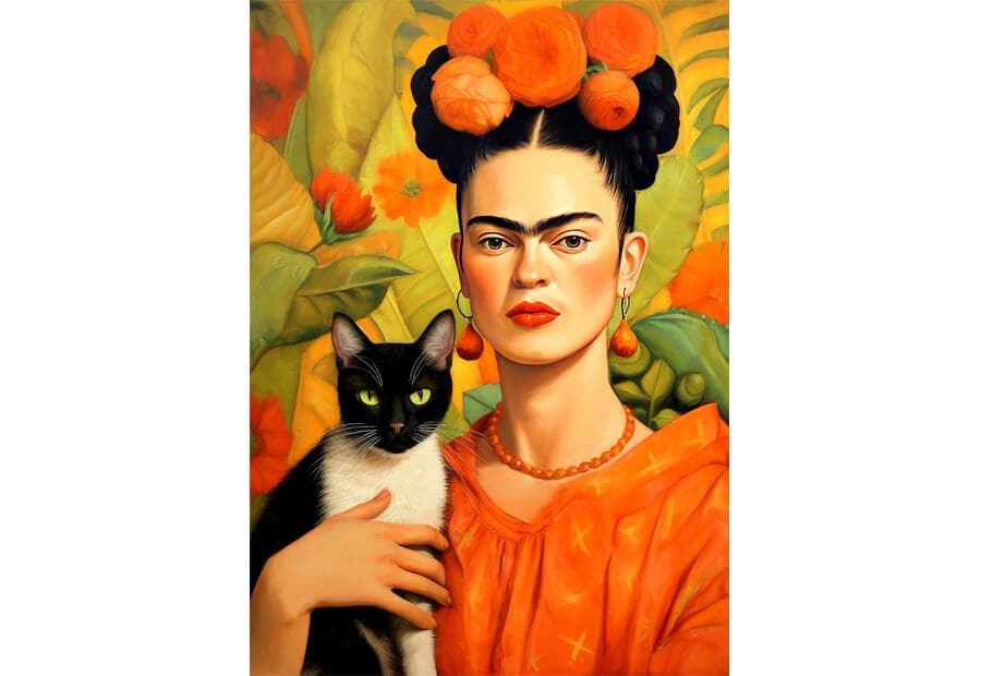 Frida Kahlo and Her Cat