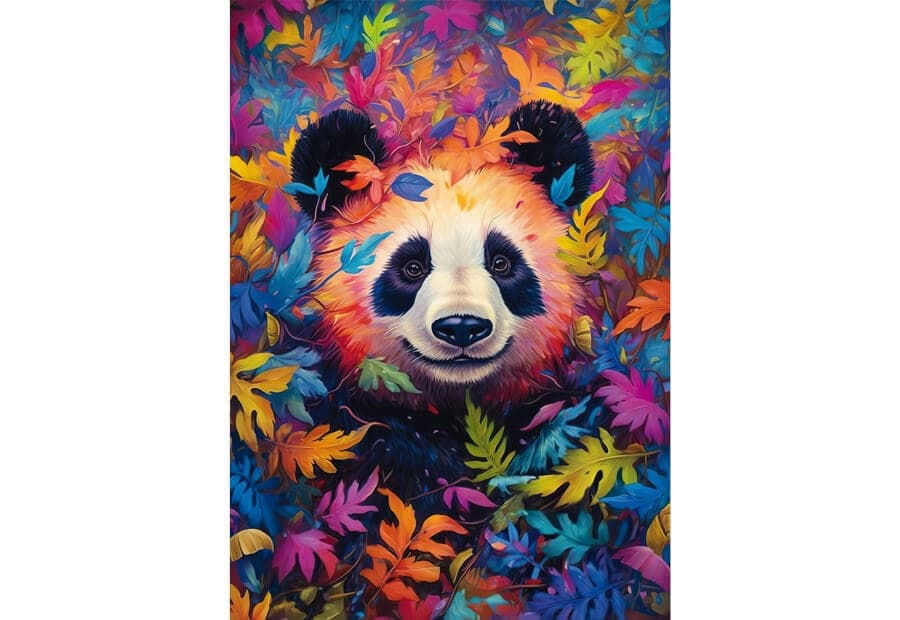 Panda in a Rainbow Coloured Forest