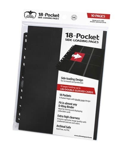 Ultimate Guard 18-Pocket Pages (Mappelommer til Ringbind/11 Huller) Side-Loading Black (Sort) (10)