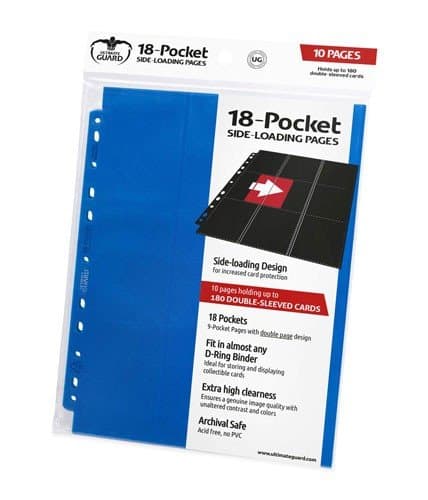 Ultimate Guard 18-Pocket Pages (Mappelommer til Ringbind/11 Huller) Side-Loading Blue (BlÃ¥) (10)