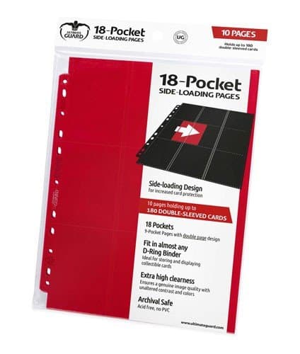 Ultimate Guard 18-Pocket Pages (Mappelommer til Ringbind/11 Huller) Side-Loading Red (RÃ¸d) (10)