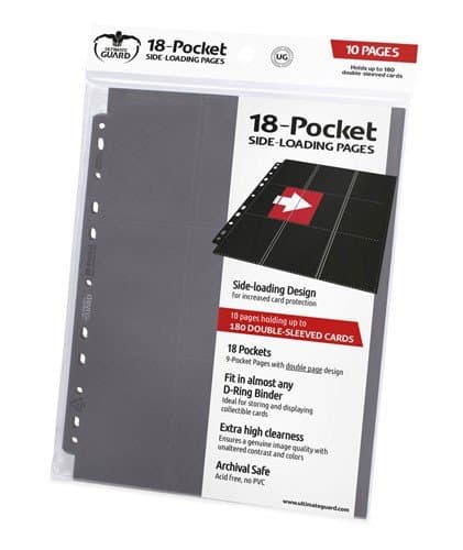 Ultimate Guard 18-Pocket Pages (Mappelommer til Ringbind/11 Huller) Side-Loading Grey (GrÃ¥) (10)
