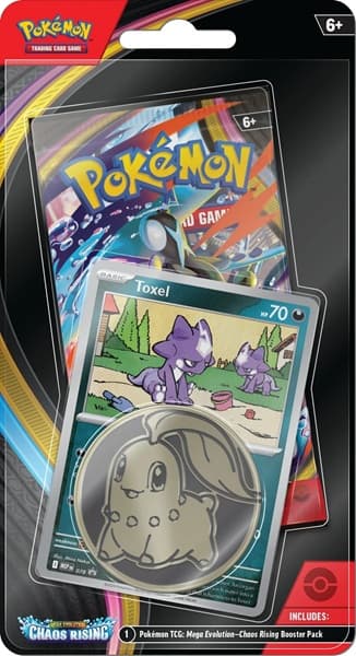 Pokemon Blister Pack - 1-Pack Checklane Blister: 1 Mega Evolution: Chaos Rising Booster Pakke + Toxel Black Star Promo & Pokemon MÃ¸nt