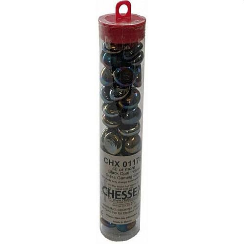 Gaming Counters - Chessex: Black Opal Iridized Glass Stones (Qty 40+) in 14cm Tube