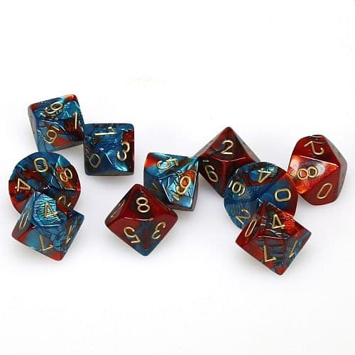 Dice - TerningesÃ¦t - 10 terninger - Gemini D10 (10 Sidet) - Red-Teal With Gold