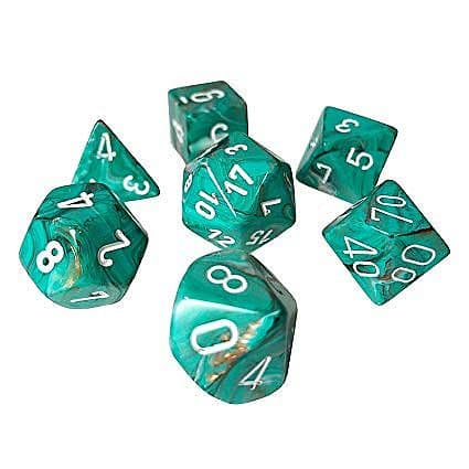 Dice - TerningesÃ¦t - 7 terninger - Marble Polyhedral Oxi-Copper With White