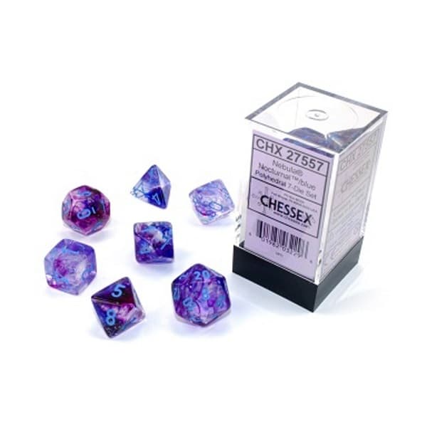 Dice - TerningesÃ¦t - 7 terninger - Nebula Polyhedral Luminary (Glow-in-the-Dark): Nocturnal With Blue - Chessex Lab