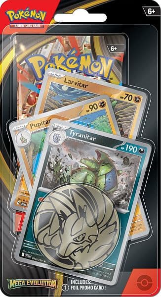 Pokemon Blister Pack - 1-Pack Premium Checklane Blister: 1 Mega Evolution: Base Set Booster Pakke + Tyranitar Line Promos & MÃ¸nt