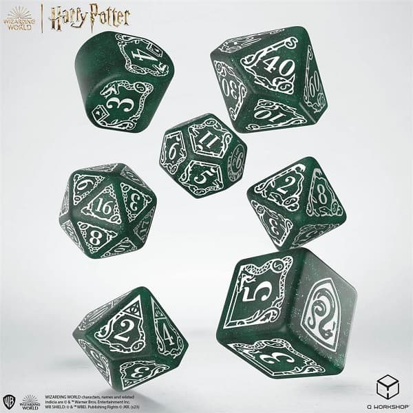 Dice - TerningesÃ¦t - 7 terninger - Harry Potter - Slytherin Modern - Dark Green With White