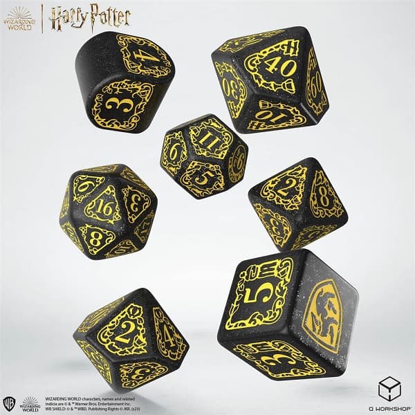 Dice - TerningesÃ¦t - 7 terninger - Harry Potter - Hufflepuff Modern - Glittering Black With Yellow