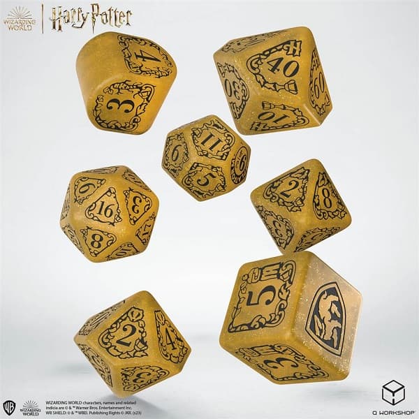 Dice - TerningesÃ¦t - 7 terninger - Harry Potter - Hufflepuff Modern - Glittering Yellow With Black