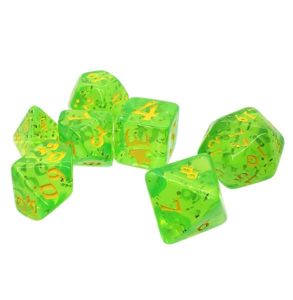 Dice - TerningesÃ¦t - 7 terninger - Munchkin Polyhedral - Green with Yellow (Steve Jackson Games)