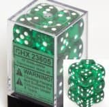 Dice - TerningesÃ¦t - 12 stk. 6 sidet (D6) - Translucent - Green with White