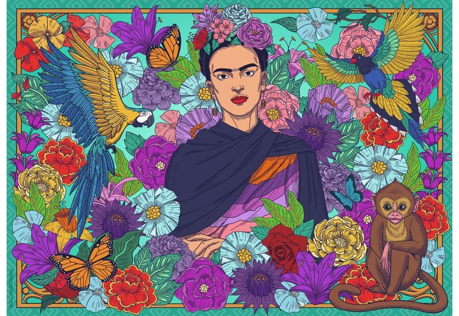 Frida Kahlo's Paradise: Parrot, Monkey and Blooms