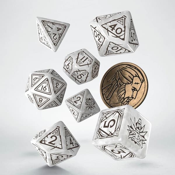 Dice - Terningesæt - 7 terninger & D2 Coin - The Witcher: Geralt - The White Wolf